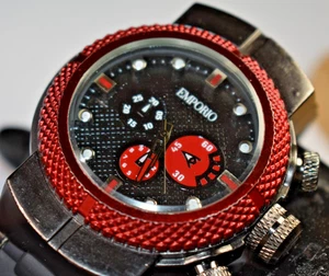 Emporio Moda Italia Men's Black/Red Watch NEW BATTERY! - Picture 1 of 9