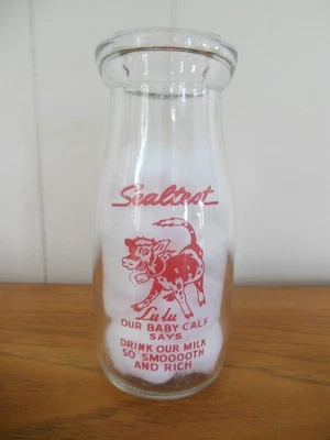 Vintage Sealtest Dairy Half Pint Clear Glass Milk Bottle w/LuLu the Baby Calf - Image 1 of 4