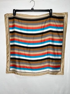 Vintage Echo Woman’s Scarf 26”x26” Signed Beige Blue Black White Red Gray Copper - Picture 1 of 13