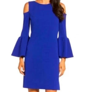 NEW Eliza J Cold Shoulder Bell Sleeve Crepe Dress Cobalt Blue Size 8 NWT $138 - Picture 1 of 8