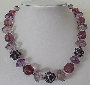 M&S Woman's Purple Mix & Silver Tone Collarbone Length Necklace 17" - 20" Approx - Picture 1 of 7