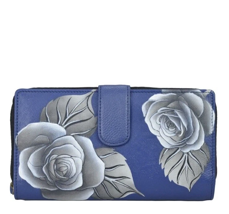 Anna by Anuschka Two-Fold Wallet-Romantic Rose Blue 1827-RRS-BLU