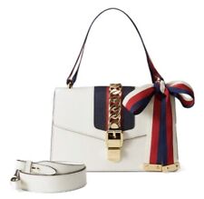 $2750 BRAND NEW GUCCI Sylvie Web 2Way White Red Blue Leather Shoulder Bag Purse
