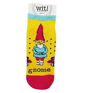 Wit Ankle Socks Women Boy Gnome Grown Home Mushrooms Elf Dwarf Fairy NEW NWT - Picture 1 of 7