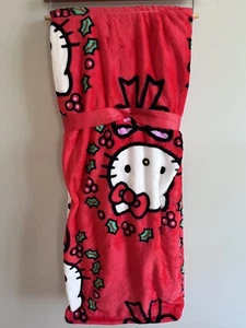 Hello Kitty Christmas Holiday Throw Blanket Red Holly Berry Pattern Soft Plush - Picture 1 of 4