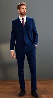 Navy Blue Wedding Suit Pierre Cardin 3 Piece Jacket Trouser Waistcoat Blue - Image 1 of 4