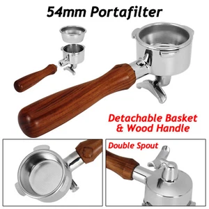 54mm Espresso Portafilter For Breville Double Spout w/Filter Basket Wood Handle - Picture 1 of 14