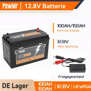 PowMr 12.8V 100/150Ah LiFePO4 batteria litio camper batteria solare - Foto 1 di 22