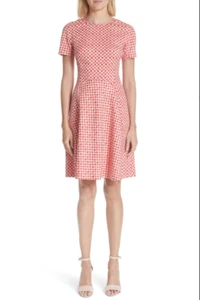 LELA ROSE POLKA DOT STRETCH JACQUARED SEAMED RED MULTI DRESS sz 4 - Picture 1 of 6