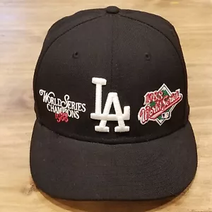 Los Angeles Dodgers Hat New Era Size 7 1/4 59Fifty Black World Series Patch Wool - Picture 1 of 10