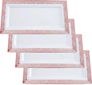 -Decorative Plastic Serving Tray & Platter Set (4Pk) - Rose Gold Dispo - Picture 1 of 12