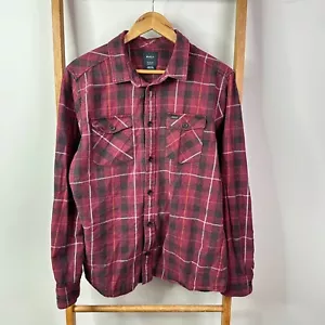 RVCA Flannel Button Up Shirt Mens Medium Red Check Long Sleeve Regular Fit - Picture 1 of 8