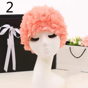 Women Lady Floral Swimming Cap Bathing Hat Beach 3D Flower Retro Cute Soft Adult - Picture 1 of 16