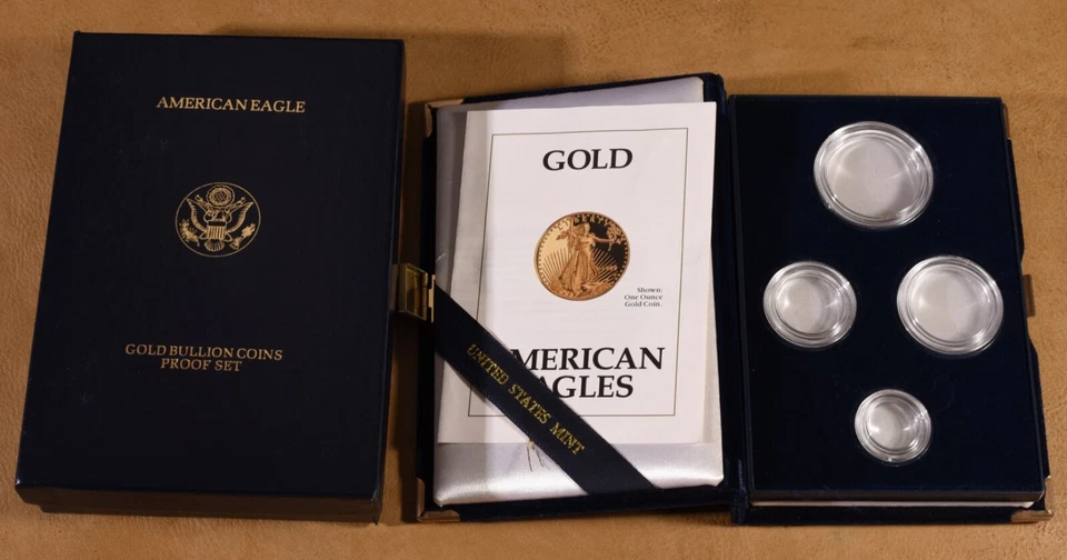 Caja American Eagle de oro de 4 monedas de prueba 1992 y certificado de autenticidad - sin monedas Foto 1 de 1