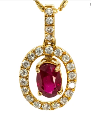 0.55ct Natural Round Diamond 14k BIS Hallmarked Yellow Gold Ruby Wedding Pendant - Image 1 of 4