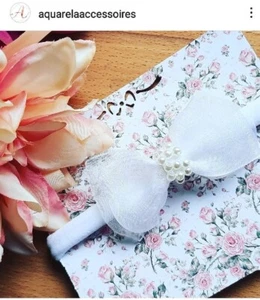 Taufe Haarband Headband Stirnband baby Mädchen Handmade Weiß Perlen - Bild 1 von 1