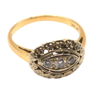 De colección - Anillo con racimo de diamantes de oro de 14K estilo floral halo navette, talla 6, 2,50 g - Imagen 1 de 14