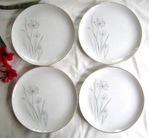 4 Empress China Dinner Plates 10.5" Trousseau 1010 Japan Silver rim Whisp Flower - Picture 1 of 9