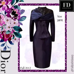 Abito da cocktail Christian Dior Navy Paillettes Abbellito Autunno/Inverno 2012 Taglia 38FR - Foto 1 di 2