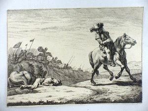 Karel Dujardin Grafik Radierung Reiter Schlachtfeld  / Blatt mit Wasserzeichen - Picture 1 of 7