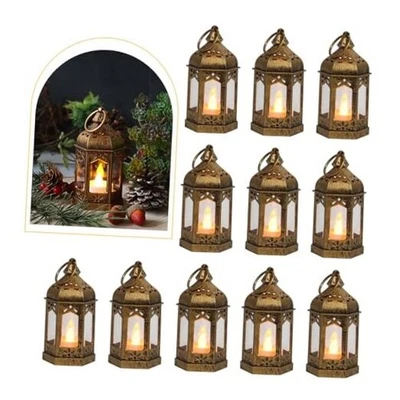 Piezas Mini Linterna con Tealight LED, Linternas Marrón Vintage Decorativas, 8 Bronce Foto 1 de 4