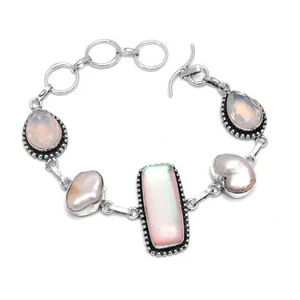 Oval Opal Milk Topaz Gemstone Ethnic Handmade Bracelet Jewelry 20 Gms IB-2167 - Picture 1 of 1