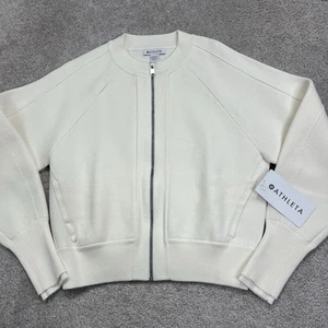 ATHLETA Sequoia Sweater Women’s Size Small Full Zip Magnolia White NWT Flaw - Picture 1 of 17