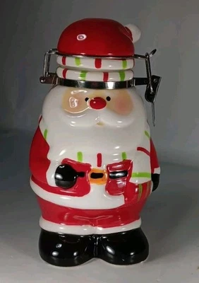 Tarro de caramelo con tapa con bisagras de Santa Navidad pintado a mano  Foto 1 de 4