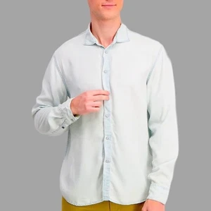 Men’s Y2K Guess Size M Western Long Sleeve Washed Light Blue Shirt & Pearl Snap - Picture 1 of 12