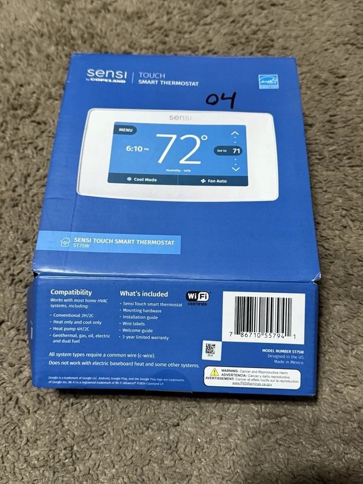 EMERSON Sensi Touch Wi-Fi Smart Thermostat Color Display Alexa Energy Star ST75W - Image 1 of 4