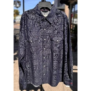 RYAN Michael Large Men's Velvet Details Western Cowboy Rancher Button Up Shirt - Picture 1 of 9