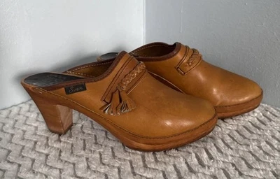 Zuecos Sven's de cuero tostado zuecos de tacón de madera suecos deslizables con punta redonda 7,5 Foto 1 de 4