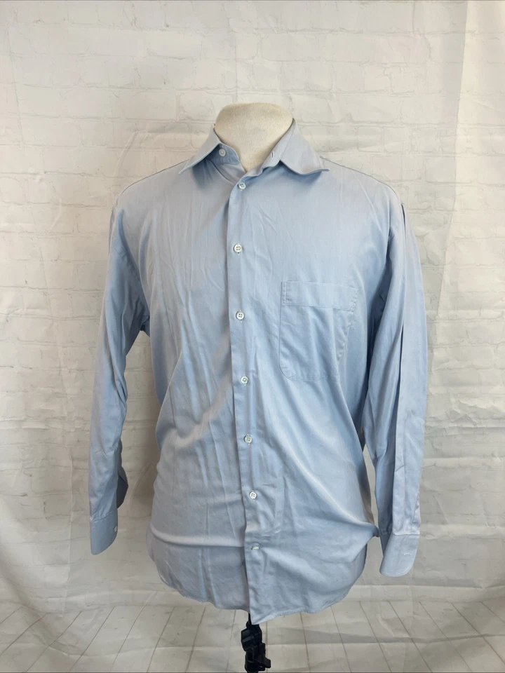 Camisa de vestir de algodón a rayas sutiles gris azul para hombre Armani Collezioni 16R $158 Foto 1 de 4