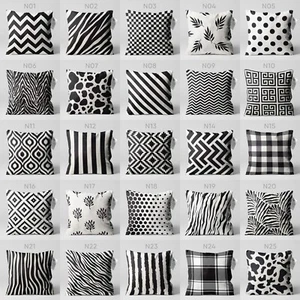 Black & White Geometric Soft Velvet Cushion Covers, Double Sided, Multi Sizes - Picture 1 of 185