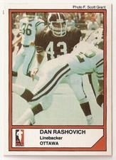 Dan Rashovich 1984 Jogo CFL card #27 Ottawa Rough Riders  Simon Fraser U