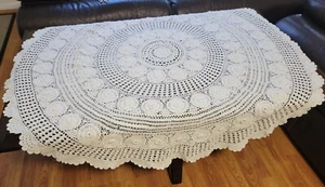 Hand Knit Crochet Vintage Cotton Round Lace Tablecloth 52" - Picture 1 of 3