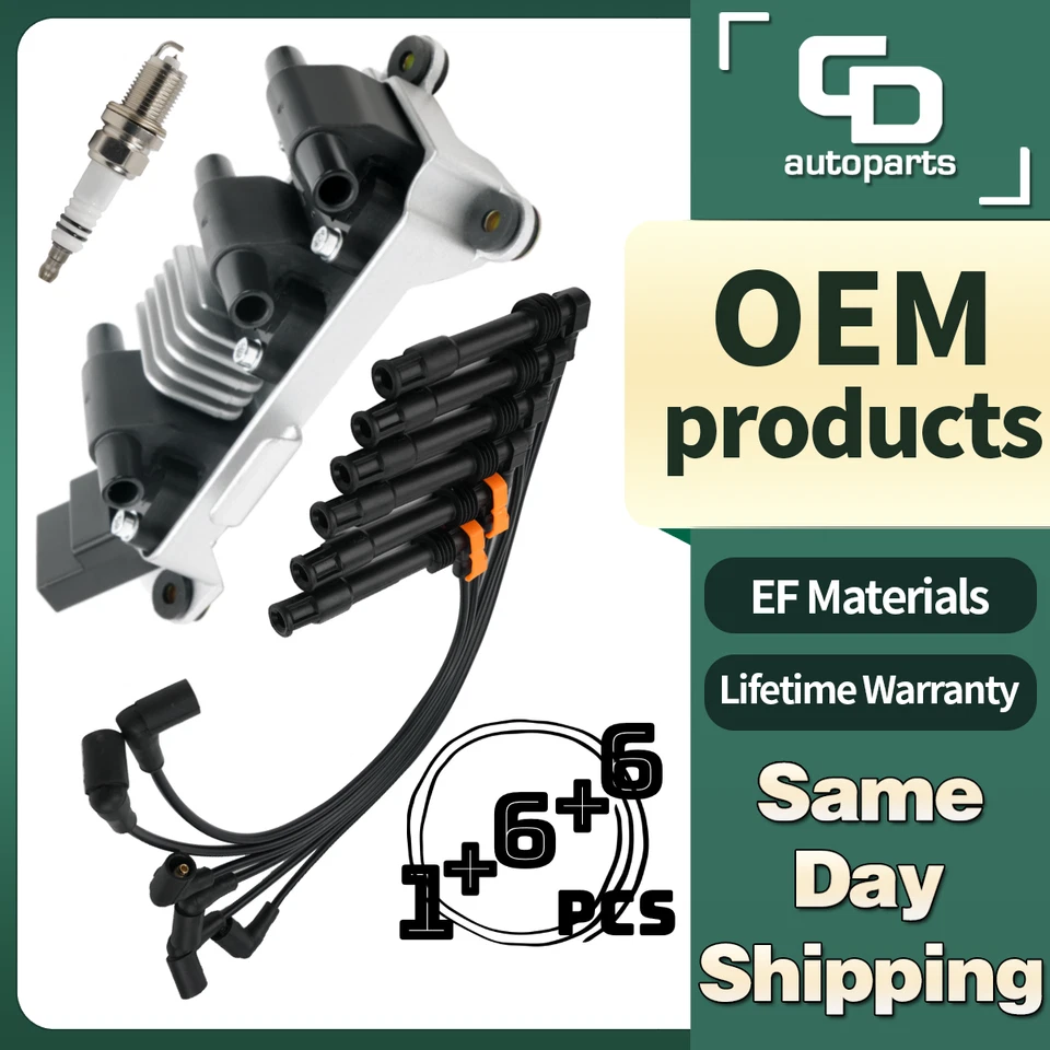 Bobina de ignição UF256, vela de ignição, conjunto de fios para 2.8L 1998-2005 VW Passat Audi A4 A6 - Imagem 1 de 4