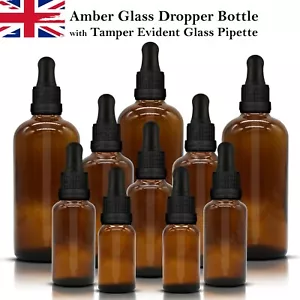 Amber Glass Dropper Bottle Tamper Evident Pipette Eye Ear Drop Wholesale 5 Sizes - Picture 1 of 7