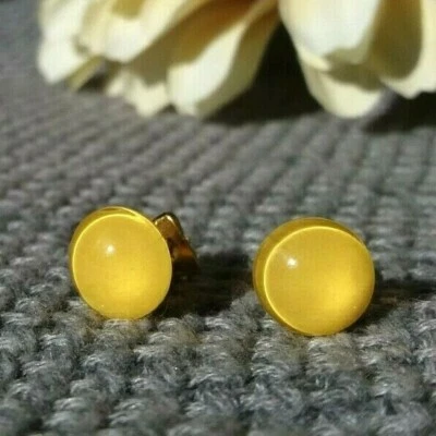 Ohrstecker Cabochon Gelb Glitzer Glas Orange Frühling Handgemacht Ohrring 12 - Bild 1 von 4