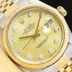 ROLEX MENS DATEJUST 16013 CHAMPAGNE DIAMOND DIAL 18K YELLOW GOLD & STEEL WATCH - Picture 1 of 9