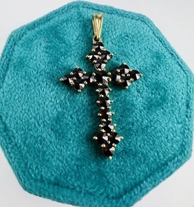 14K Yellow Gold Garnet Cross Pendant - Picture 1 of 6