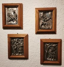 4 Zinnbilder im Holzrahmen Jahreszeiten, Wandbilder Zinnreliefe 4 Stück