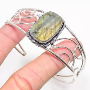 Rough Labradorite Gemstone 925 Sterling Silver Jewelry Adjustable Bracelet - Picture 1 of 1
