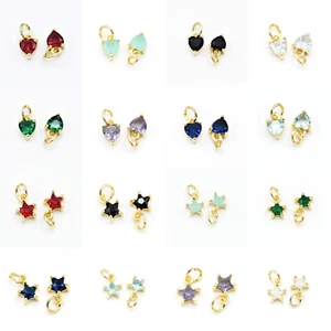 2 X BRASS MICRO PAVE CUBIC ZIRCONIA CHARM PENDANTS 18K GOLD PICK SHAPE & COLOUR - Picture 1 of 19