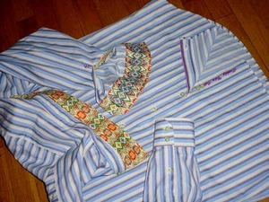 ROBERT GRAHAM Shirt Contrast Trim Cuffs Blue Multi Striped Mens L Stunning!!! - Picture 1 of 1
