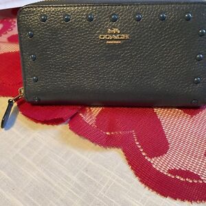 AUTHENTIC COACH Studded Zip Around Long Wallet Leather