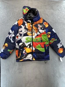 Puffer Jacket Space Jam Looney Tunes Bugs Bunny Graphic Printed Hooded Medium - Picture 1 of 21