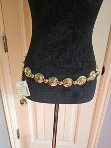 Vintage 90s Disc Chain Concho Belt Goldtone NWT Sm-Med 35" Boho Glam - Picture 1 of 5