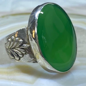 islamic 925 Sterling Silver Men’s Ring Green Yemeni Agate Aqeeq Stone jewelry - Picture 1 of 9