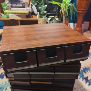 Vintage Cassette Tape Holder Storage Box – Faux Wood – Holds 45 Tapes Retro - Picture 1 of 8
